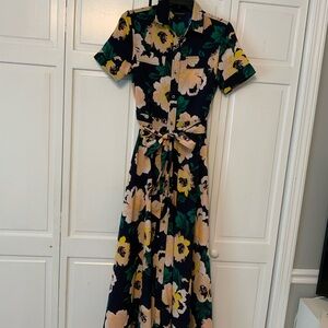 Banana Republic Blue Floral Short Sleeve Button Front Shirt Midi Dress Pockets S